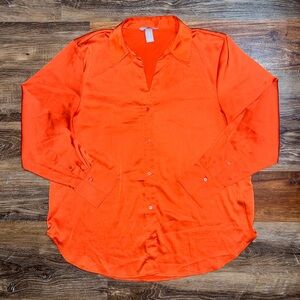 H&M Orange V-Neck Blouse, Size L